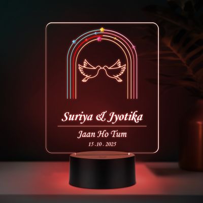 Personalized Couple Night Lamp Custom with Name & Date Bedside Table Lamp Couple Gift Anniversary, Wedding, Marriage, Valentine Day Multicolored Light (Jaan Ho Tum)